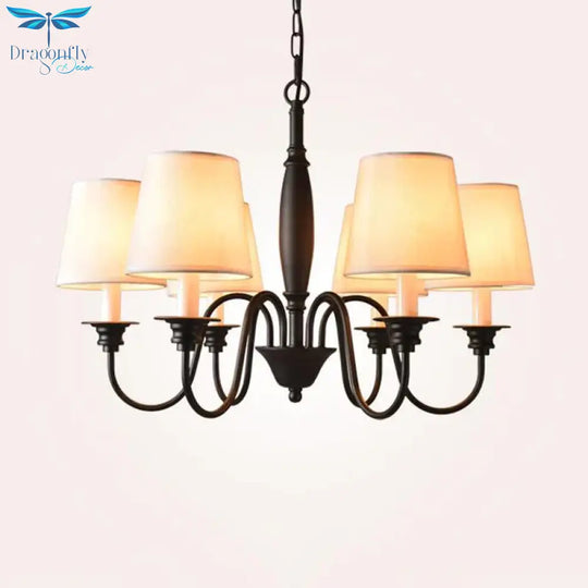 3/6/8 Lights Ceiling Light Minimalistic Tapered Fabric Hanging Chandelier In White For Living Room