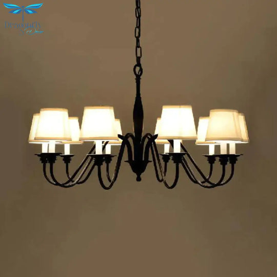 3/6/8 Lights Ceiling Light Minimalistic Tapered Fabric Hanging Chandelier In White For Living Room