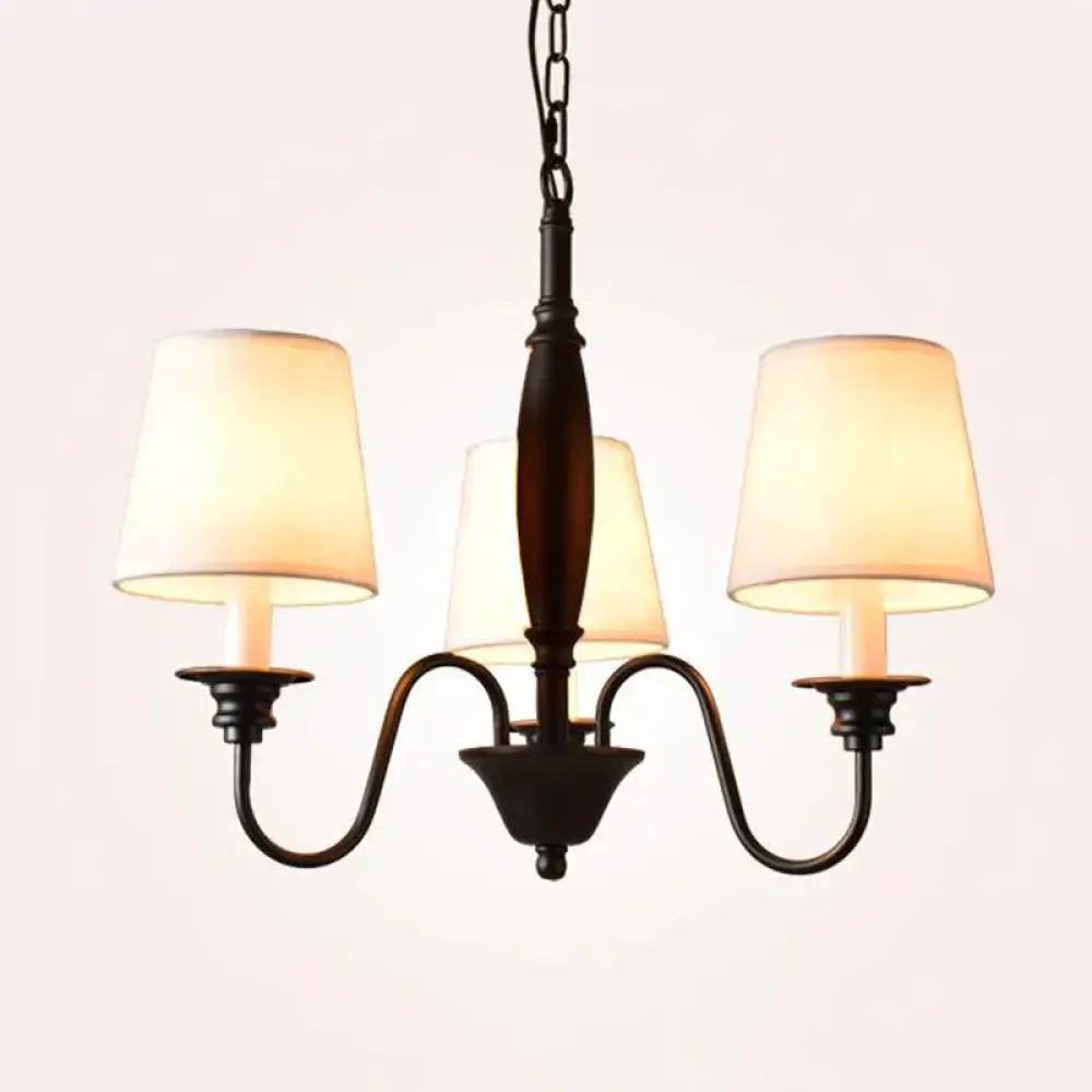 3/6/8 Lights Ceiling Light Minimalistic Tapered Fabric Hanging Chandelier In White For Living Room