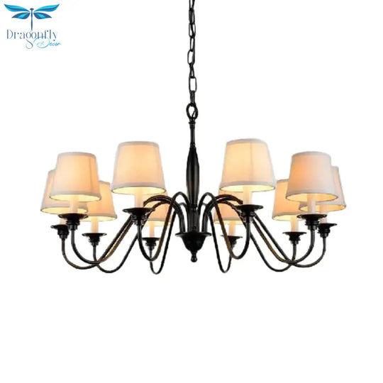 3/6/8 Lights Ceiling Light Minimalistic Tapered Fabric Hanging Chandelier In White For Living Room