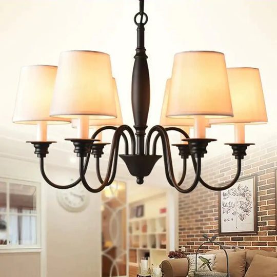 3/6/8 Lights Ceiling Light Minimalistic Tapered Fabric Hanging Chandelier In White For Living Room