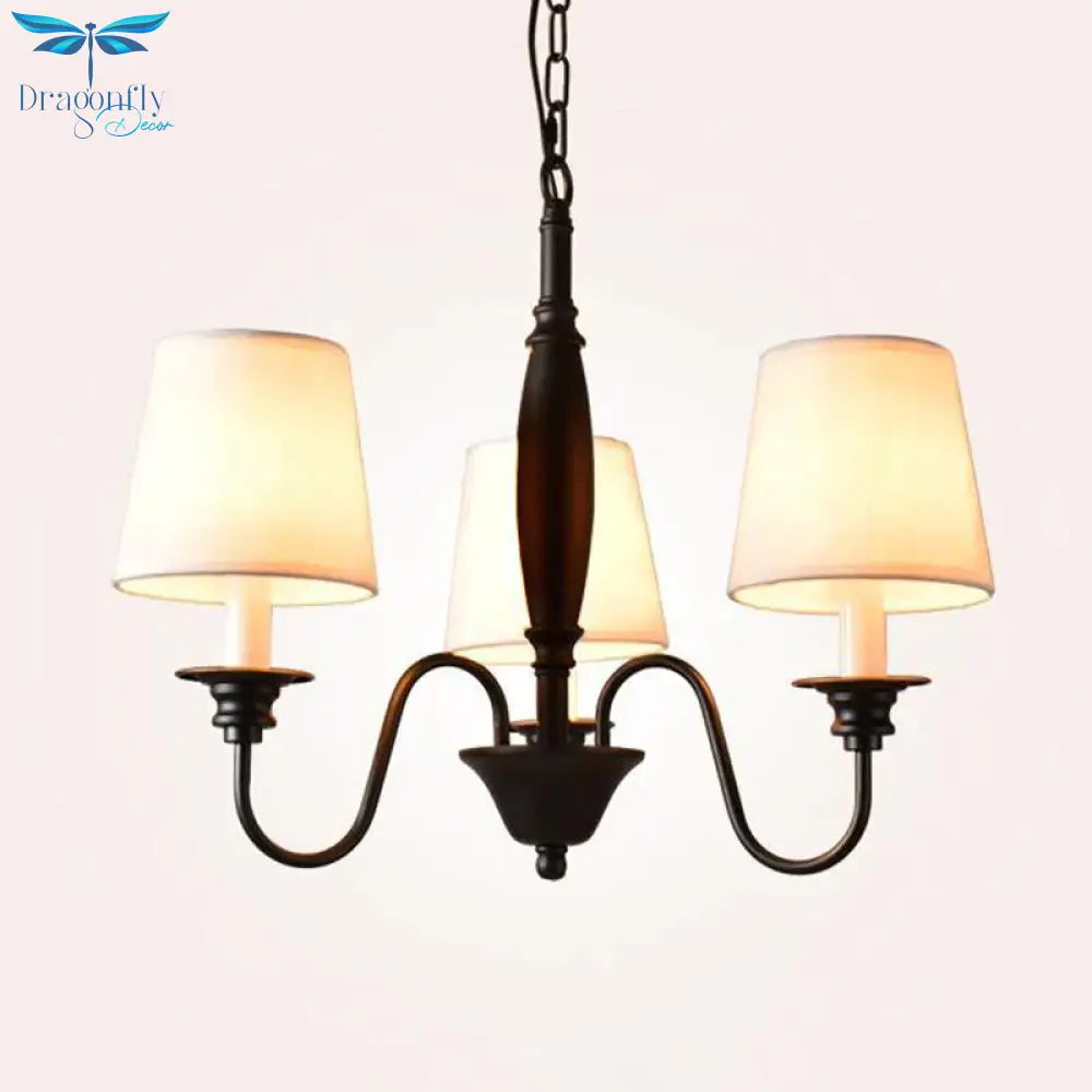 3/6/8 Lights Ceiling Light Minimalistic Tapered Fabric Hanging Chandelier In White For Living Room