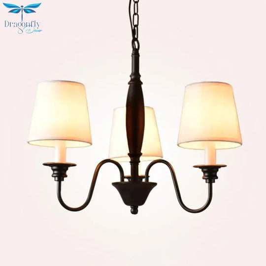 3/6/8 Lights Ceiling Light Minimalistic Tapered Fabric Hanging Chandelier In White For Living Room