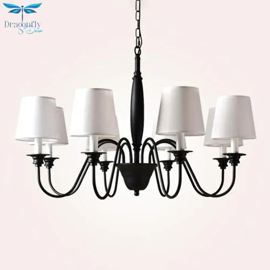 3/6/8 Lights Ceiling Light Minimalistic Tapered Fabric Hanging Chandelier In White For Living Room