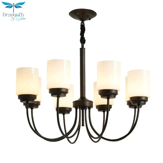 3/6/8 Lights Ceiling Light Traditional Cylinder Opal Glass Hanging Chandelier In Black For Living
