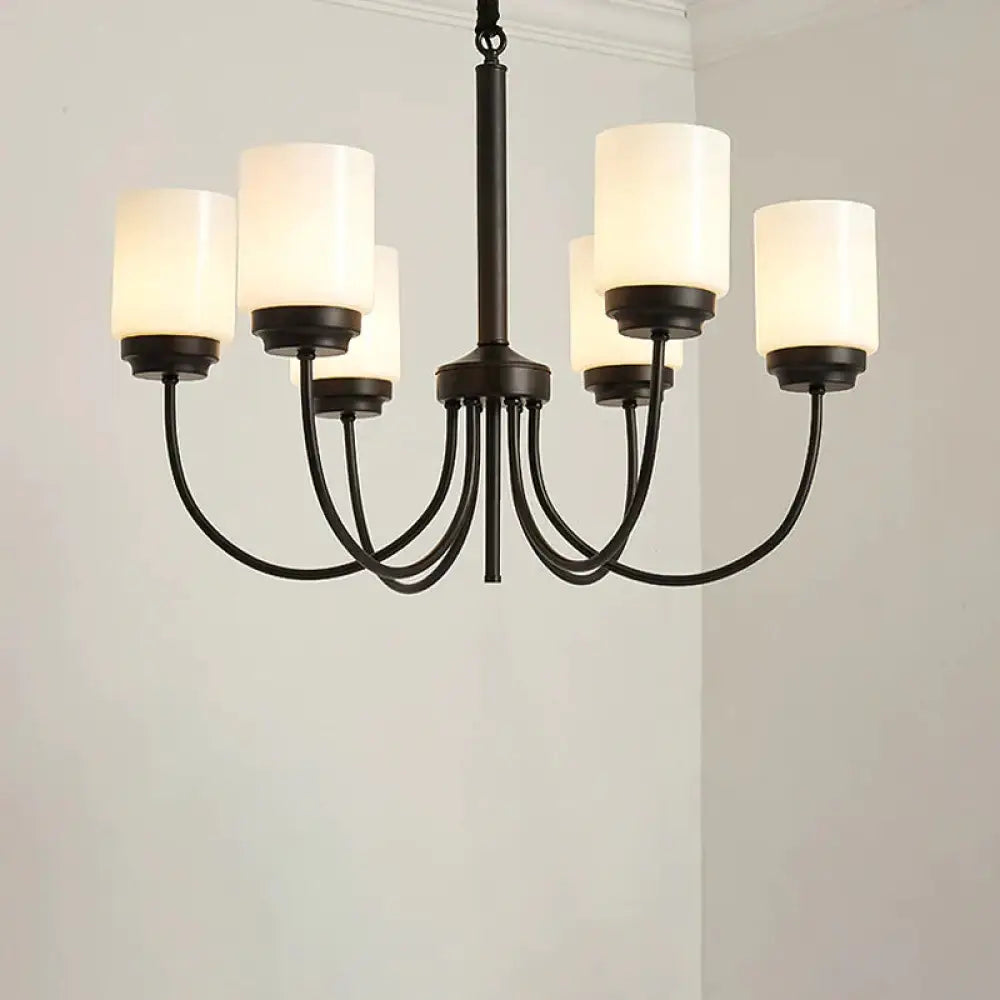 3/6/8 Lights Ceiling Light Traditional Cylinder Opal Glass Hanging Chandelier In Black For Living