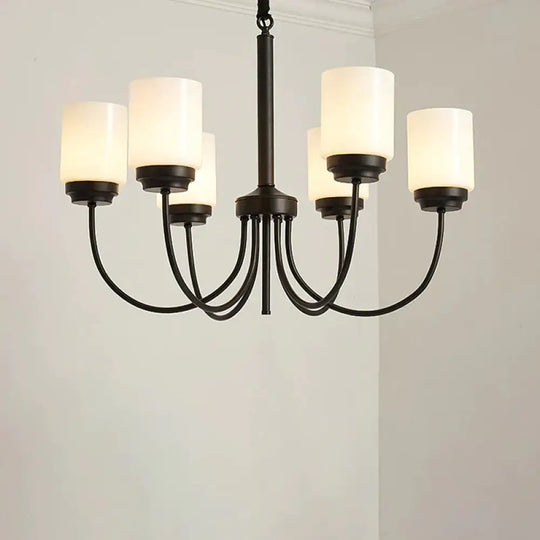 3/6/8 Lights Ceiling Light Traditional Cylinder Opal Glass Hanging Chandelier In Black For Living