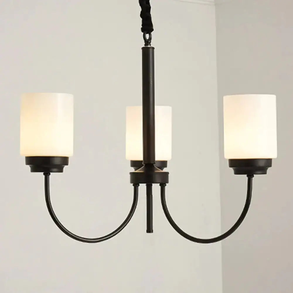 3/6/8 Lights Ceiling Light Traditional Cylinder Opal Glass Hanging Chandelier In Black For Living