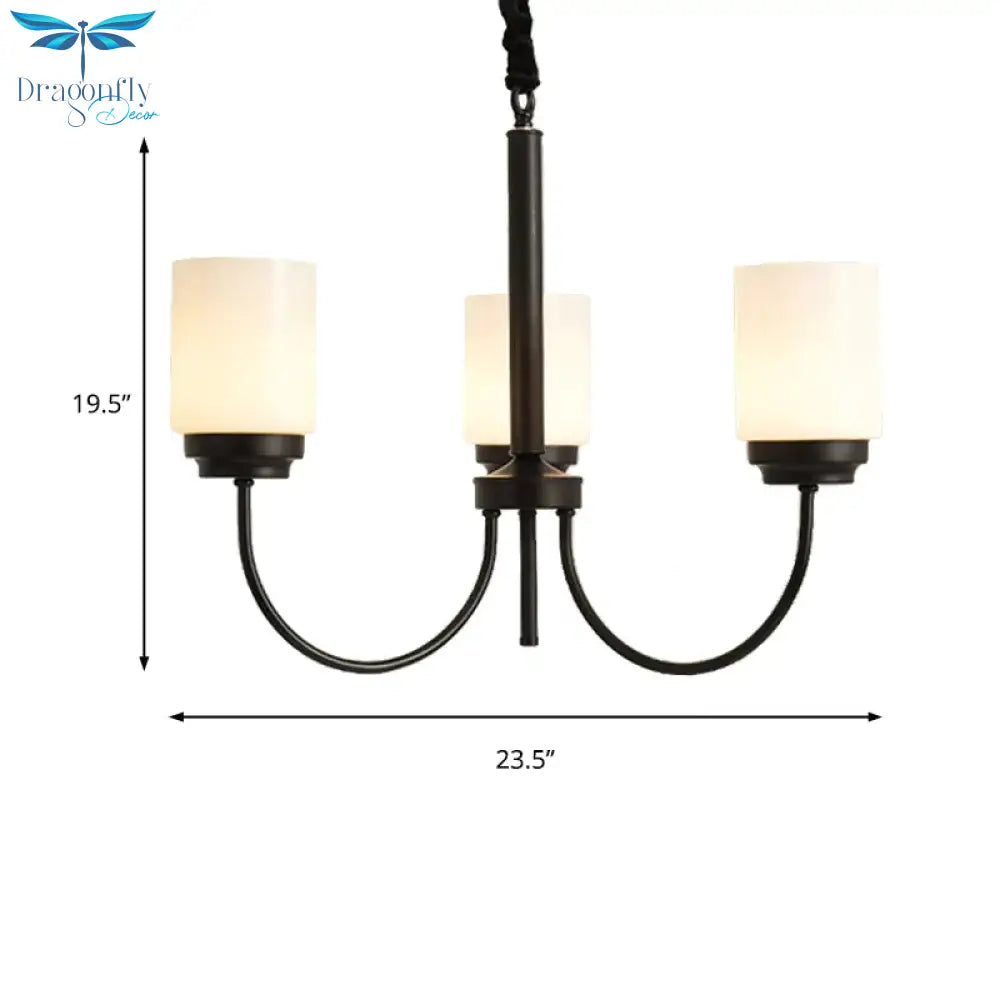 3/6/8 Lights Ceiling Light Traditional Cylinder Opal Glass Hanging Chandelier In Black For Living
