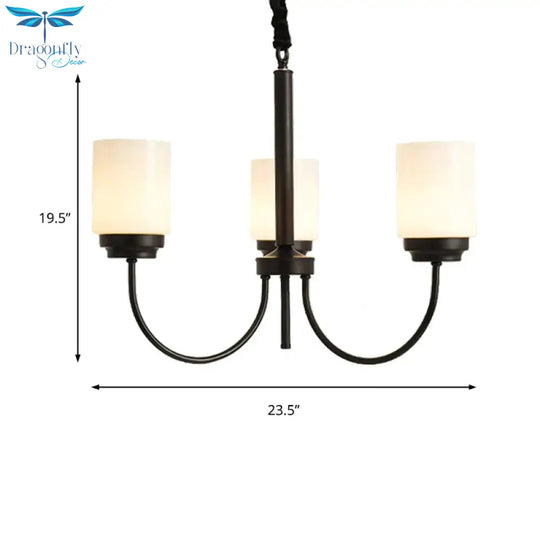 3/6/8 Lights Ceiling Light Traditional Cylinder Opal Glass Hanging Chandelier In Black For Living