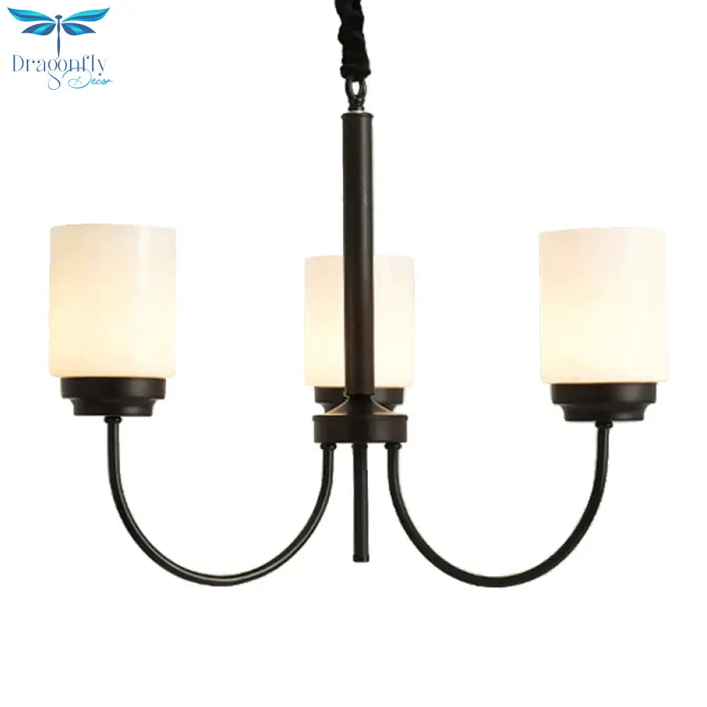 3/6/8 Lights Ceiling Light Traditional Cylinder Opal Glass Hanging Chandelier In Black For Living