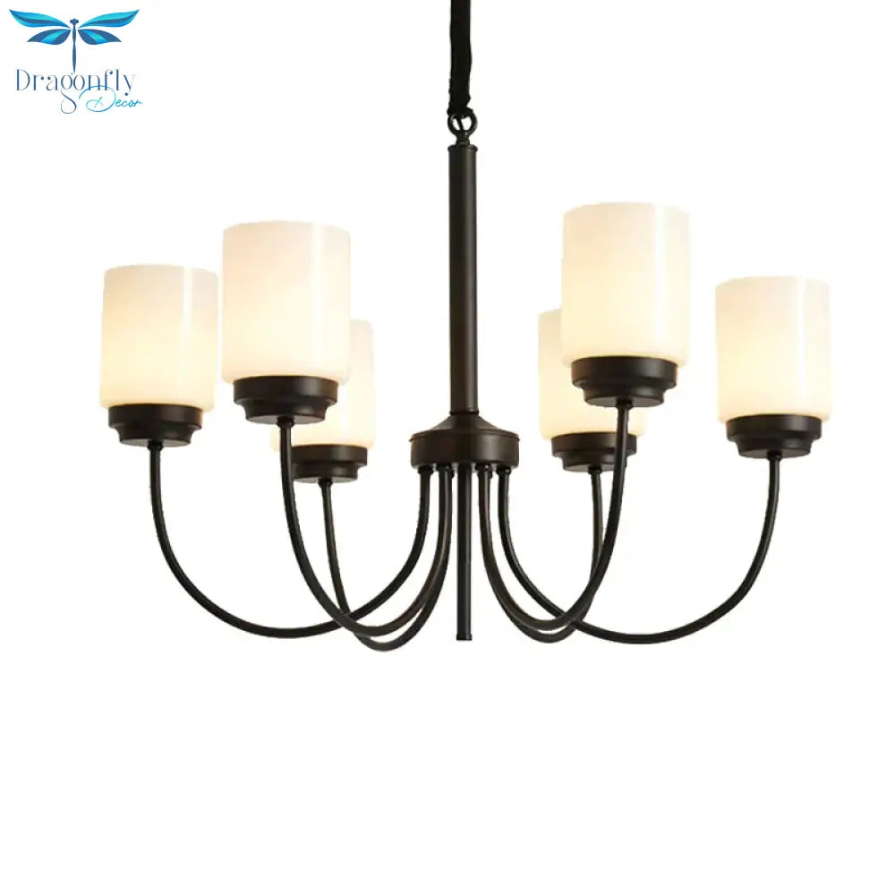 3/6/8 Lights Ceiling Light Traditional Cylinder Opal Glass Hanging Chandelier In Black For Living