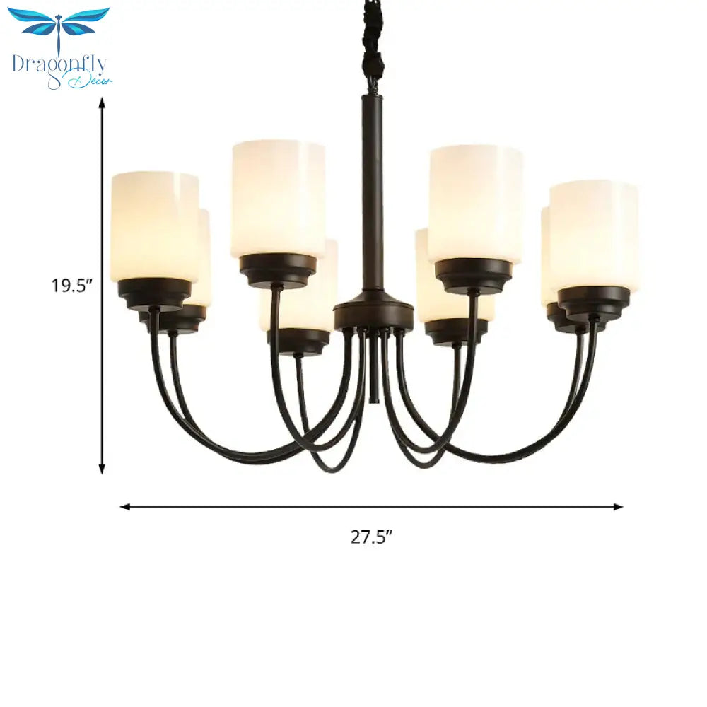 3/6/8 Lights Ceiling Light Traditional Cylinder Opal Glass Hanging Chandelier In Black For Living