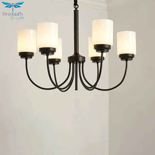 3/6/8 Lights Ceiling Light Traditional Cylinder Opal Glass Hanging Chandelier In Black For Living