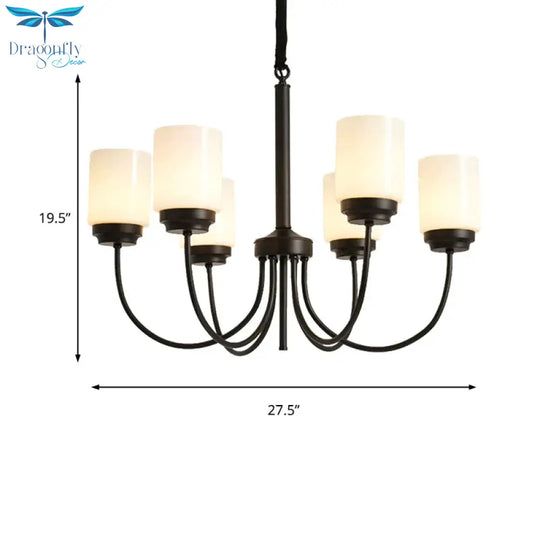 3/6/8 Lights Ceiling Light Traditional Cylinder Opal Glass Hanging Chandelier In Black For Living