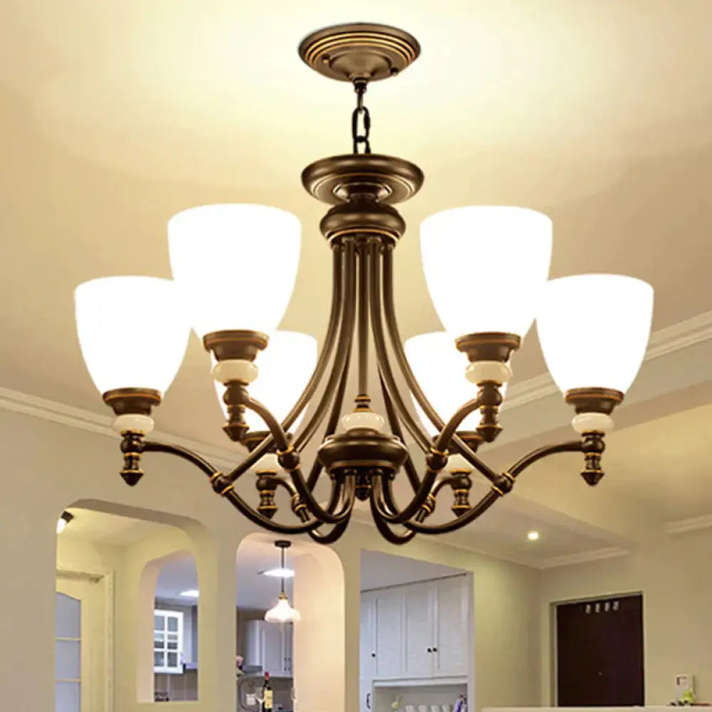 3/6/8 Lights Chandelier Light Sputnik White Glass Classic Dining Room Ceiling Lamp With Cup Shaped