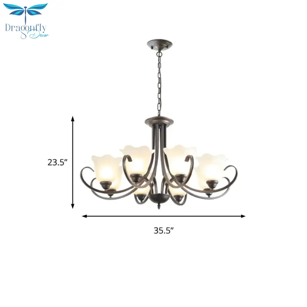 3/6/8 Lights Flared Chandelier Traditional Pewter Frosted Glass Pendant Light Fixture For Living