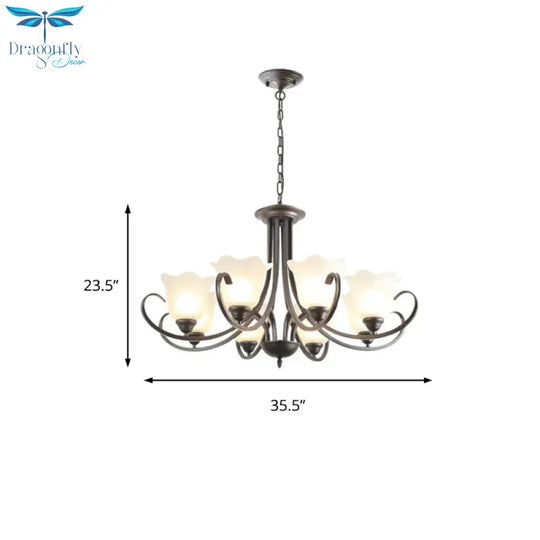 3/6/8 Lights Flared Chandelier Traditional Pewter Frosted Glass Pendant Light Fixture For Living