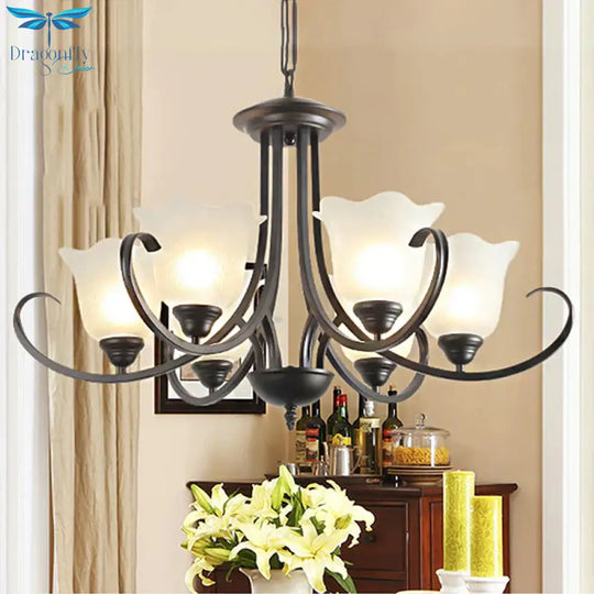 3/6/8 Lights Flared Chandelier Traditional Pewter Frosted Glass Pendant Light Fixture For Living