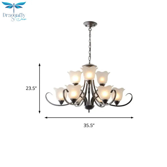 3/6/8 Lights Flared Chandelier Traditional Pewter Frosted Glass Pendant Light Fixture For Living