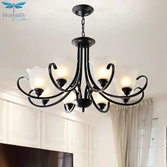 3/6/8 Lights Flared Chandelier Traditional Pewter Frosted Glass Pendant Light Fixture For Living