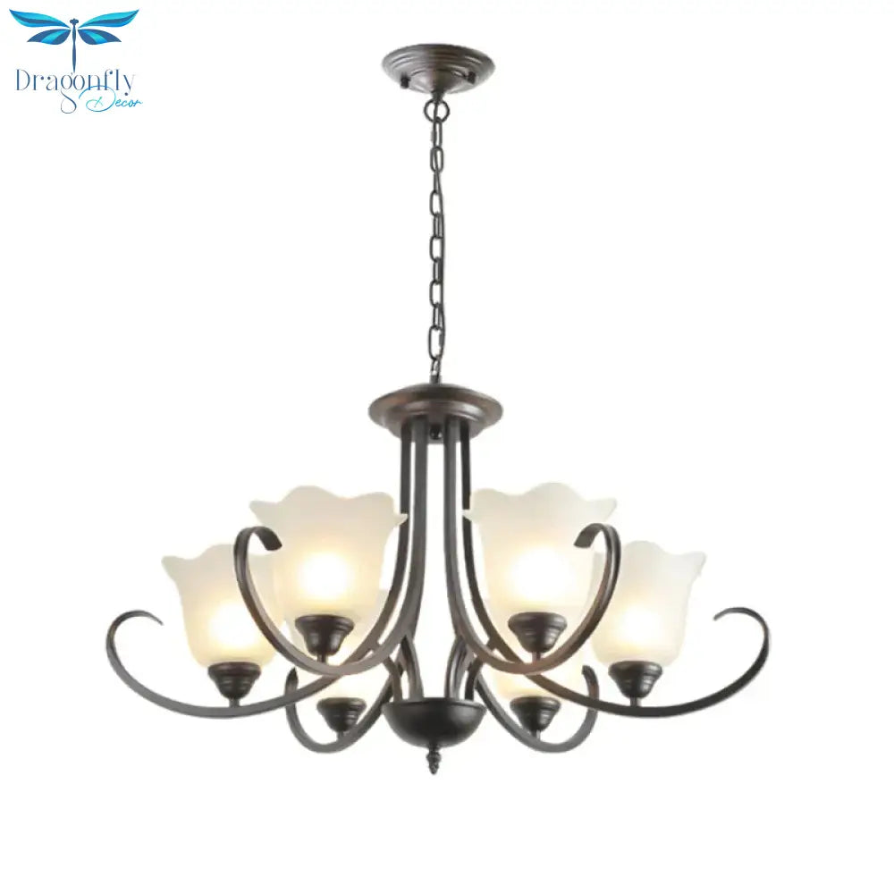 3/6/8 Lights Flared Chandelier Traditional Pewter Frosted Glass Pendant Light Fixture For Living