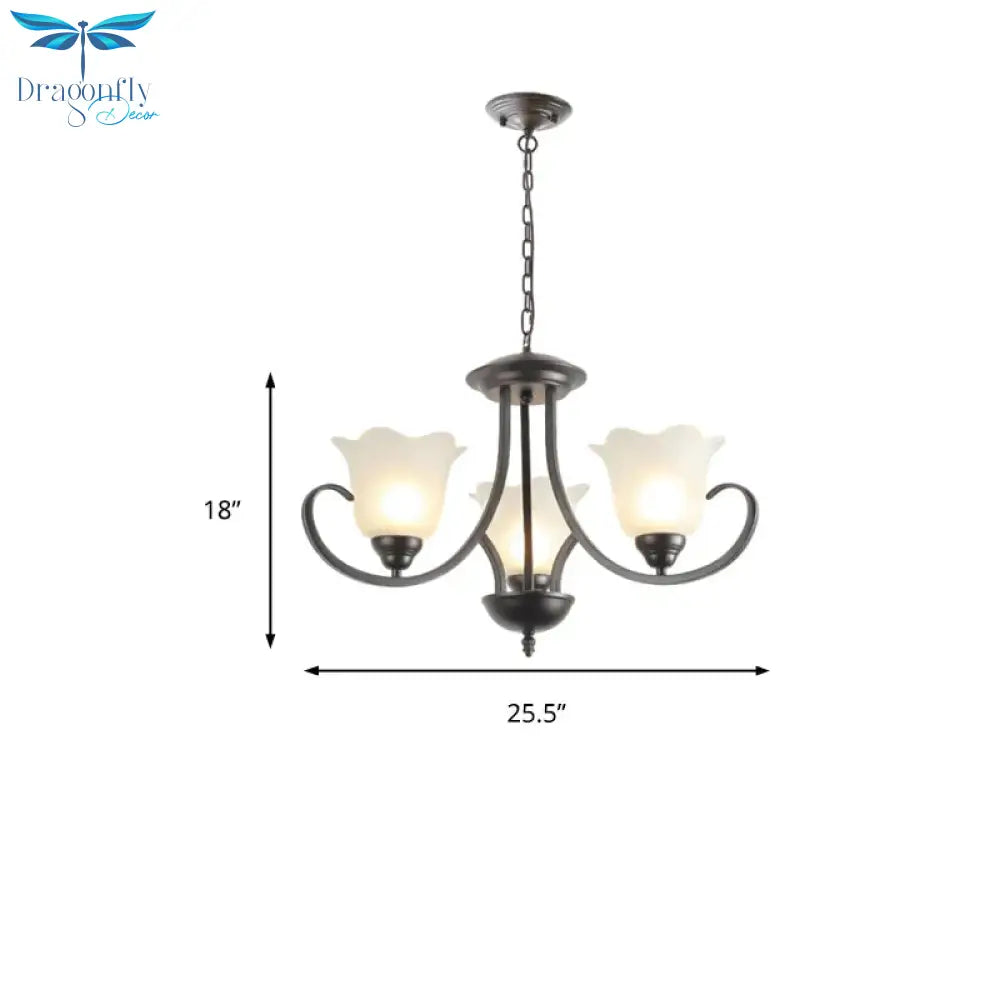3/6/8 Lights Flared Chandelier Traditional Pewter Frosted Glass Pendant Light Fixture For Living