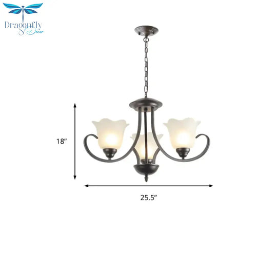 3/6/8 Lights Flared Chandelier Traditional Pewter Frosted Glass Pendant Light Fixture For Living