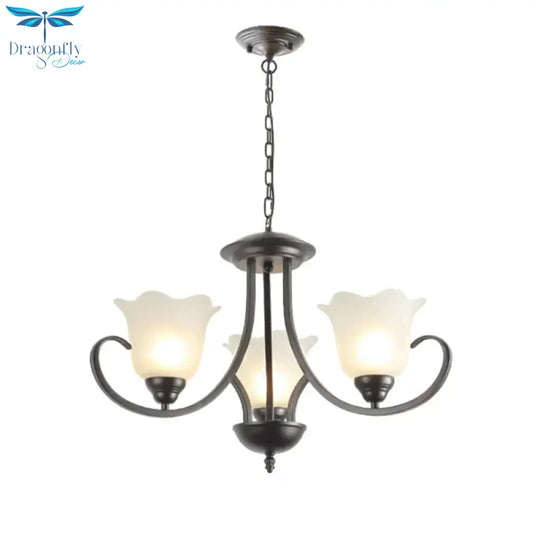 3/6/8 Lights Flared Chandelier Traditional Pewter Frosted Glass Pendant Light Fixture For Living