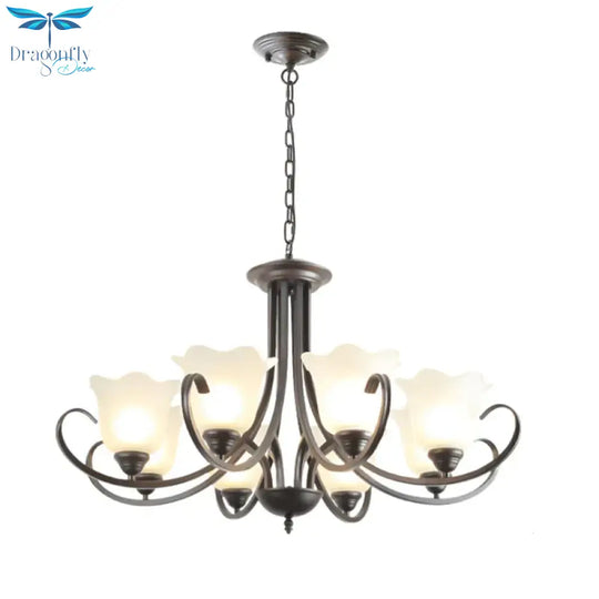 3/6/8 Lights Flared Chandelier Traditional Pewter Frosted Glass Pendant Light Fixture For Living