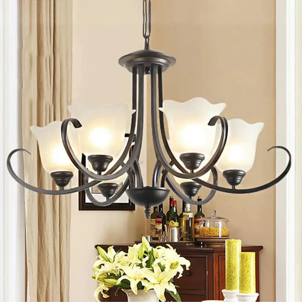3/6/8 Lights Flared Chandelier Traditional Pewter Frosted Glass Pendant Light Fixture For Living