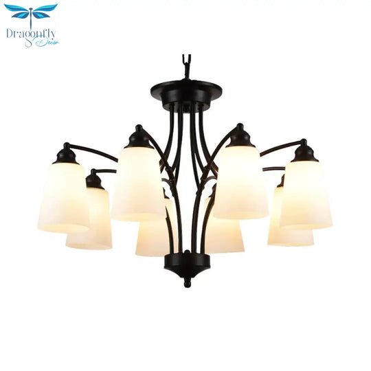3/6/8 Lights Frosted Glass Hanging Chandelier Traditional Black Tapered Living Room Pendant Light