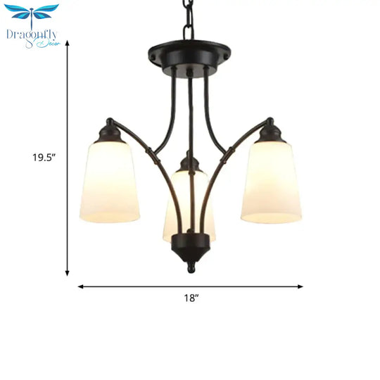 3/6/8 Lights Frosted Glass Hanging Chandelier Traditional Black Tapered Living Room Pendant Light
