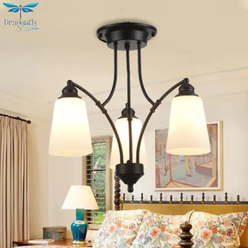 3/6/8 Lights Frosted Glass Hanging Chandelier Traditional Black Tapered Living Room Pendant Light