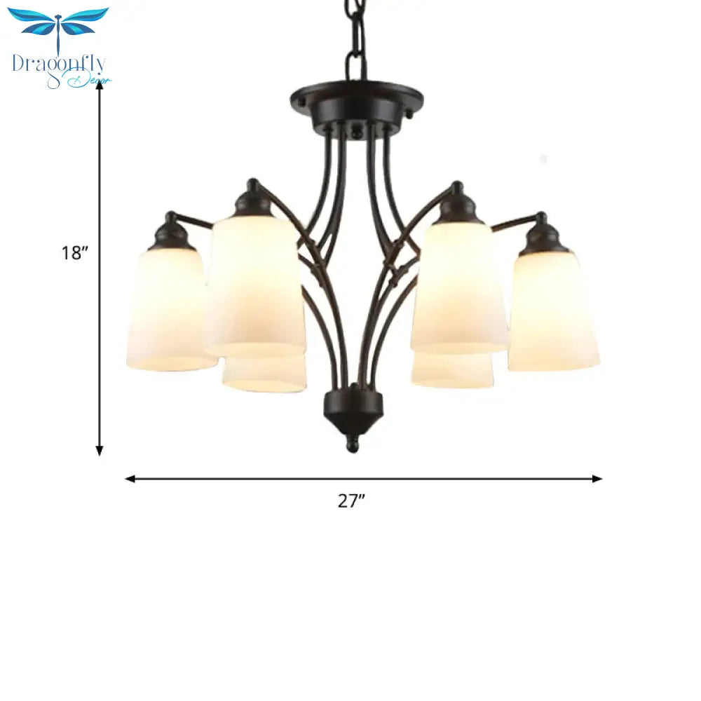 3/6/8 Lights Frosted Glass Hanging Chandelier Traditional Black Tapered Living Room Pendant Light