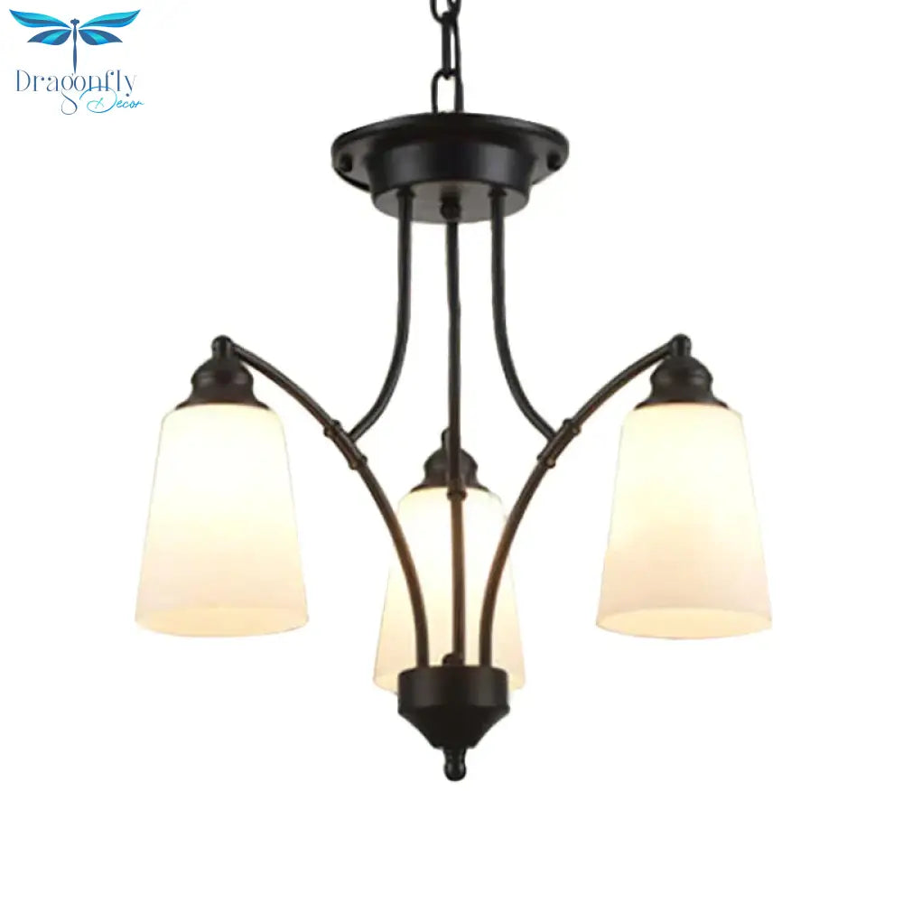 3/6/8 Lights Frosted Glass Hanging Chandelier Traditional Black Tapered Living Room Pendant Light