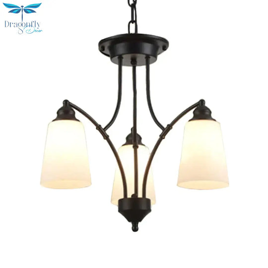 3/6/8 Lights Frosted Glass Hanging Chandelier Traditional Black Tapered Living Room Pendant Light