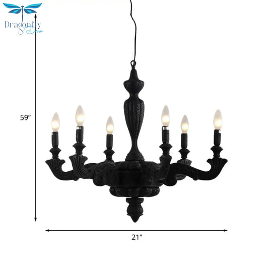 3/6 - Bulb Candlestick Chandelier Light Traditional Black Resin Pendant Lighting Fixture For Living