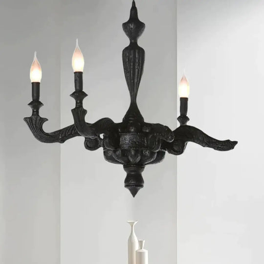 3/6 - Bulb Candlestick Chandelier Light Traditional Black Resin Pendant Lighting Fixture For Living