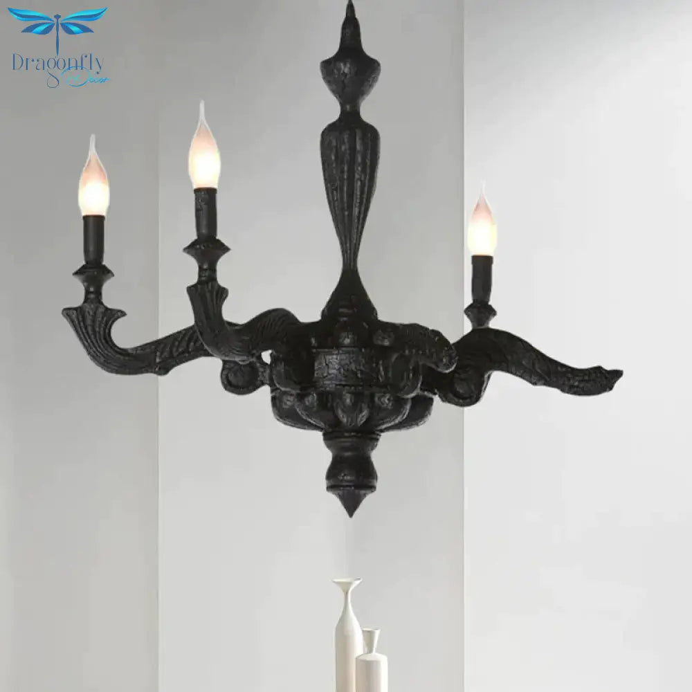 3/6 - Bulb Candlestick Chandelier Light Traditional Black Resin Pendant Lighting Fixture For Living