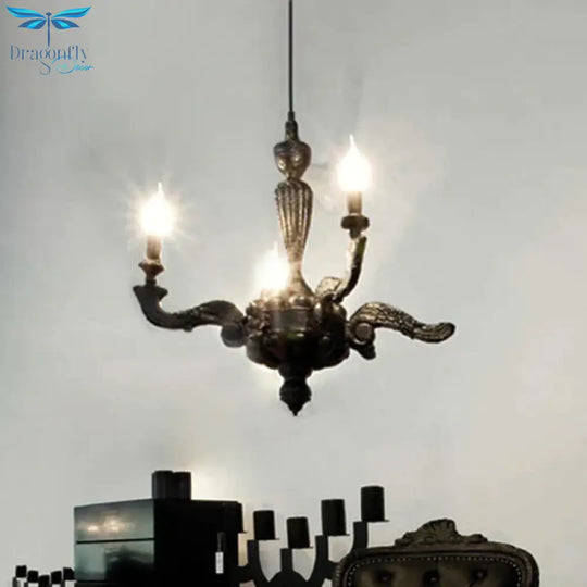 3/6 - Bulb Candlestick Chandelier Light Traditional Black Resin Pendant Lighting Fixture For Living