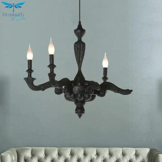 3/6 - Bulb Candlestick Chandelier Light Traditional Black Resin Pendant Lighting Fixture For Living