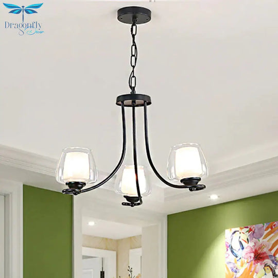 3/6 Bulbs Ceiling Lamp Sputnik Double - Layered Glass Traditional Dining Room Chandelier In Black