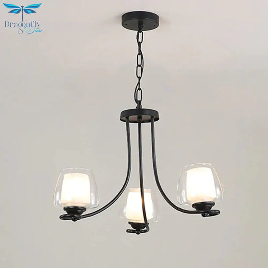 3/6 Bulbs Ceiling Lamp Sputnik Double - Layered Glass Traditional Dining Room Chandelier In Black