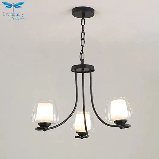 3/6 Bulbs Ceiling Lamp Sputnik Double - Layered Glass Traditional Dining Room Chandelier In Black