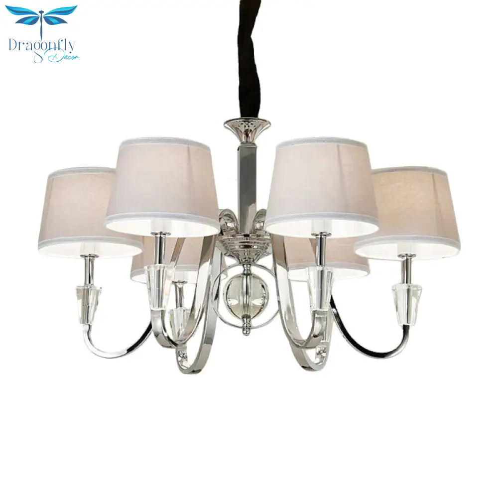 3/6 Bulbs Cone Chandelier Light Classic White Fabric Hanging Ceiling Fixture For Bedroom