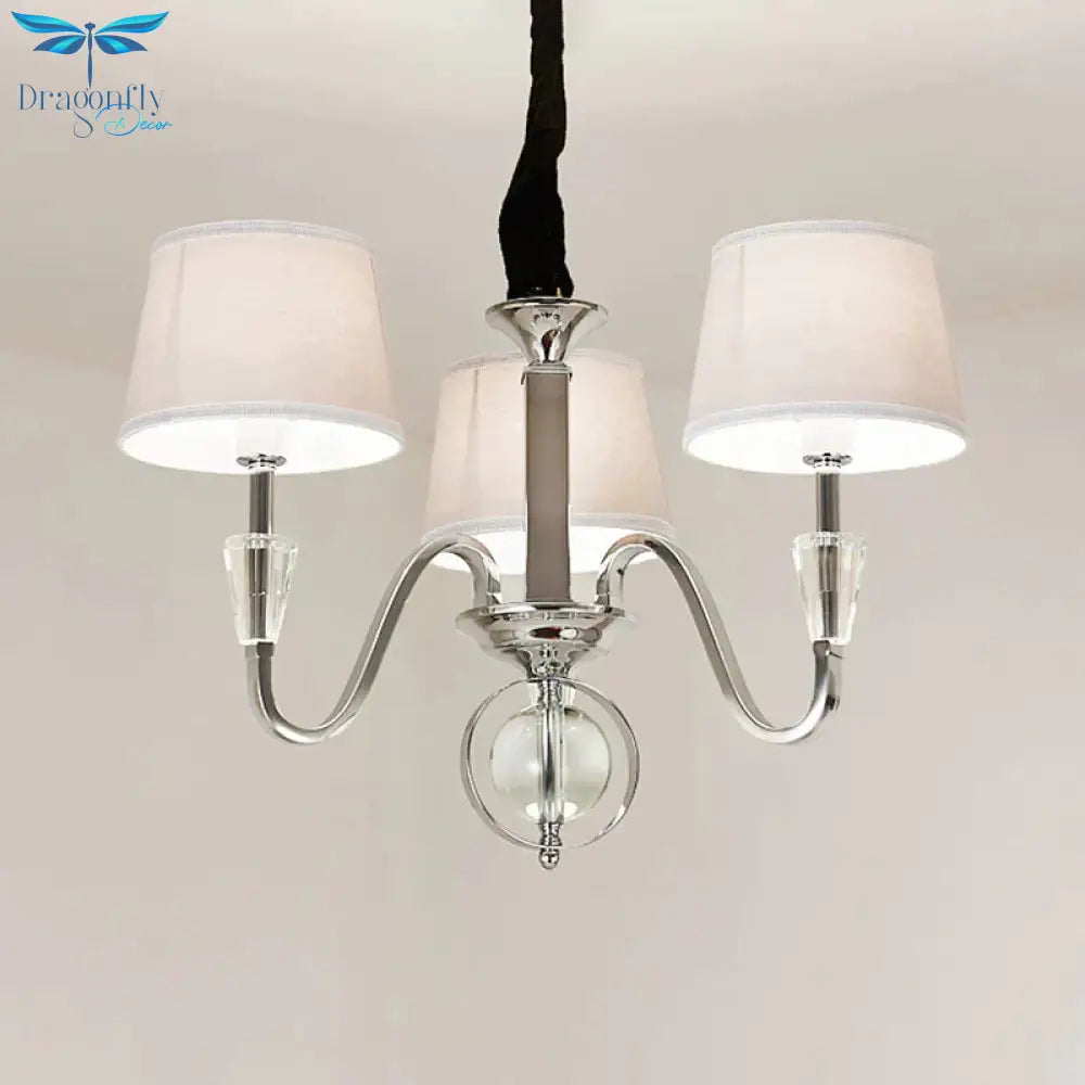 3/6 Bulbs Cone Chandelier Light Classic White Fabric Hanging Ceiling Fixture For Bedroom