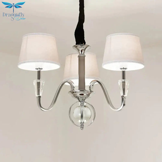 3/6 Bulbs Cone Chandelier Light Classic White Fabric Hanging Ceiling Fixture For Bedroom