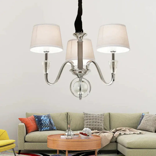 3/6 Bulbs Cone Chandelier Light Classic White Fabric Hanging Ceiling Fixture For Bedroom 3 /
