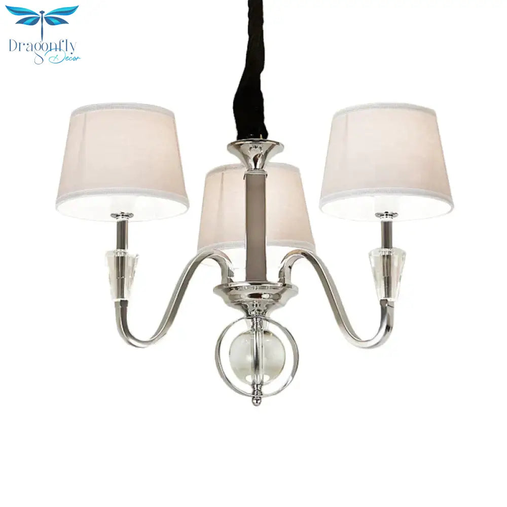 3/6 Bulbs Cone Chandelier Light Classic White Fabric Hanging Ceiling Fixture For Bedroom